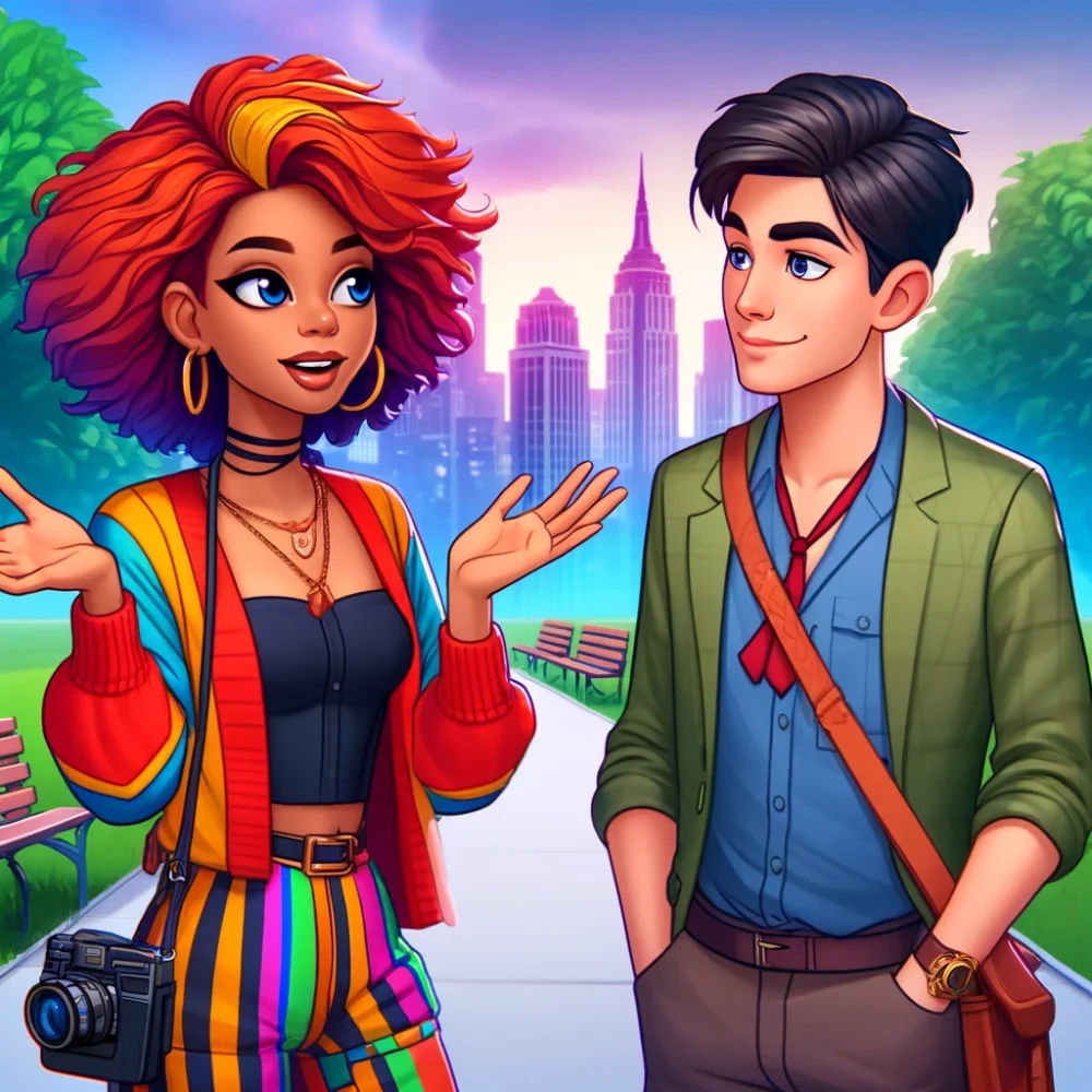DALL·E 2024-05-28 21.06.24 - A colorful HD cartoon scene depicting two characters navigating their relationship. One character, a creative graphic designer with curly red hair and